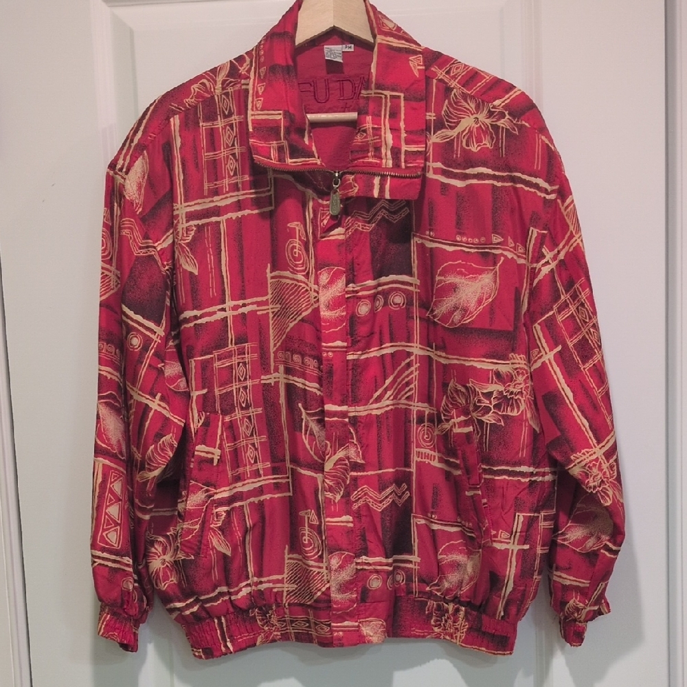 Vintage 100% Silk Red Bomber Jacket